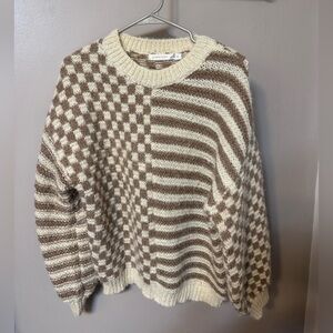 Altar'd State Brown and Cream Patterned Sweater